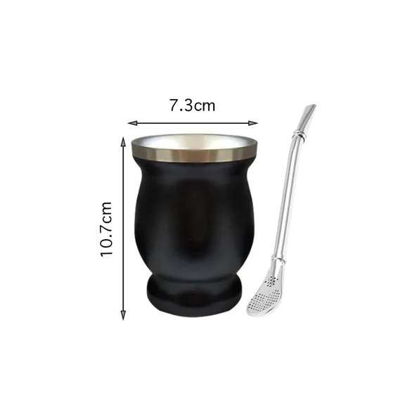 Double Wall 8oz Stainless Steel Bombillas Yerba Mate Tea Cup Insulation Gourd Tea Cup Mate Straw Set Kitchenware (01,230ML)