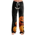 thumbnail image 2 of Pajama Pants Women Halloween Funny Pumpkin Print Soft Drawstring Comfy Lounge Bottoms, 2 of 5