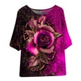 thumbnail image 3 of Pntutb Womens Tshirts,Woman Casual Round Neck Short Sleeve Blouse Buttons Print Loose Tshirt Tops, 3 of 6