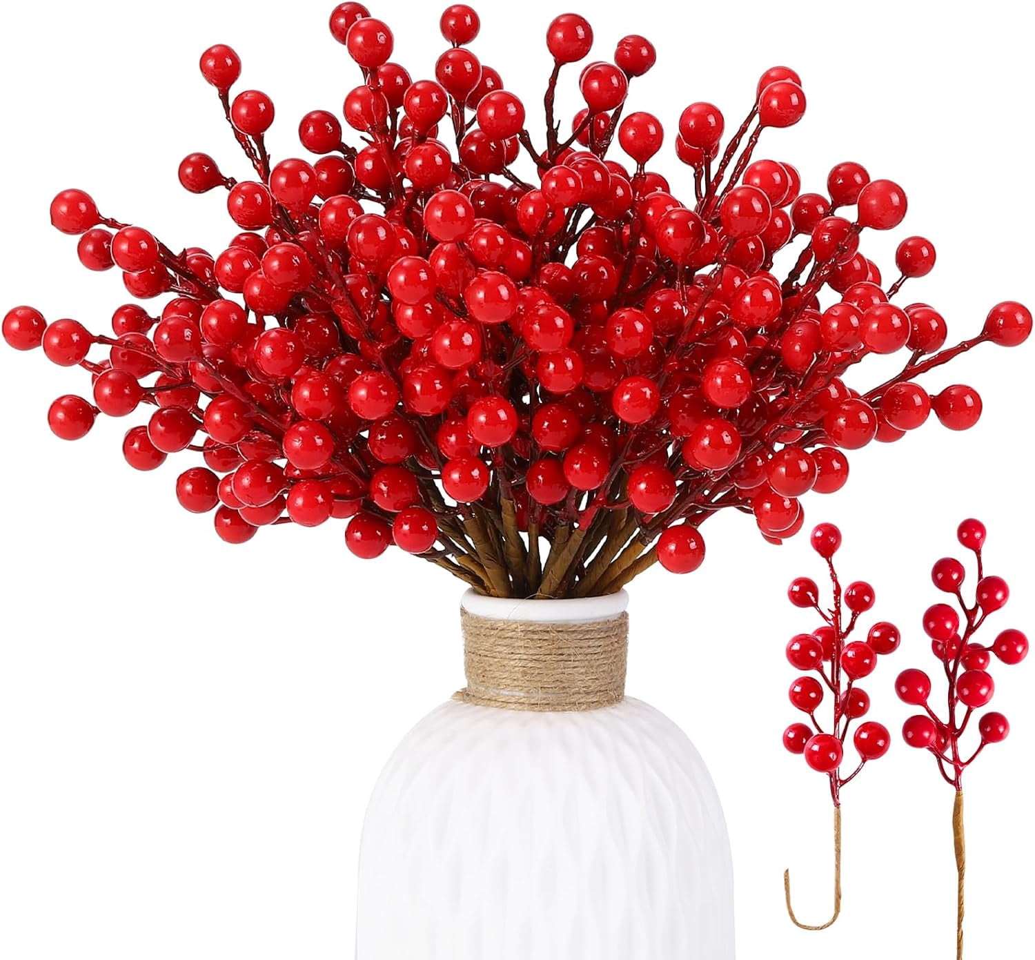 6 Pack Artificial Red Berry Stems - 25.5" Fake Holly Berry Branches For Christmas Tree, Vase, & Holiday Decor