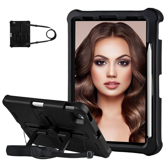 KYJX Kids Case for iPad Pro 11 inch Case M5 2025/ M4 2024 with Shoulder Strap, Shockproof Handle Kickstand, Black