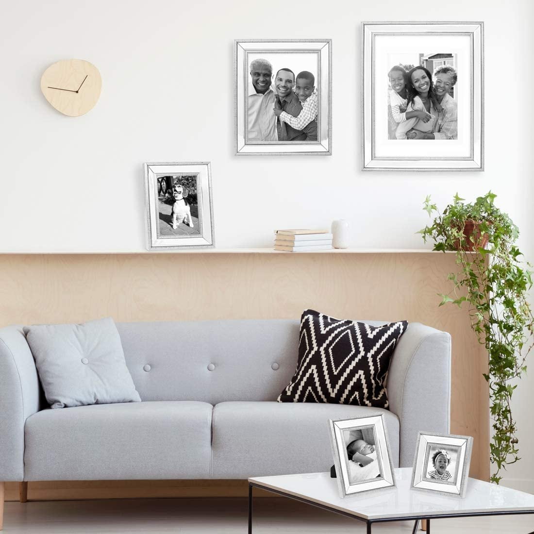 Isaac Jacobs 8x10 Silver Beveled Mirror Picture Frame - Classic Mirrored Frame with Slight Slanted Angle Made for Wall Dcor Display, Tabletop, Photo Gallery and Wall Art 8x10, Silver