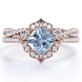 thumbnail image 1 of JeenMata Anillo Nupcial con Pavé Infinito de Moissanita y Aguamarina Azul Océano de Talla Cojín de 1,75 Quilates Engastado en Oro Rosa de 18 K sobre Plata, 1 of 6