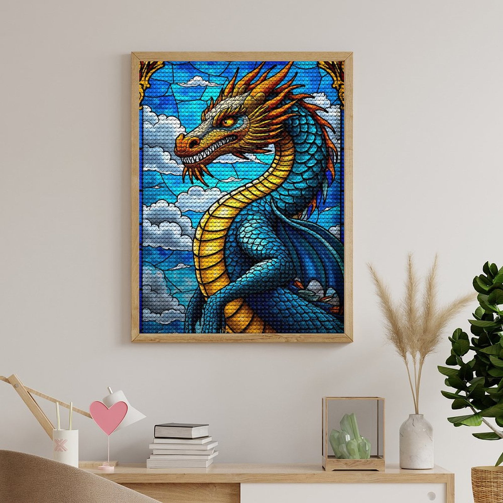 Diamond Art Kits for Adults, Stained Glass Dragon Fantasy Art 5D Diamond Painting Kits for Adults Beginners, DIY Full Drill Diamond Painting, Gem Art and Crafts 12x16