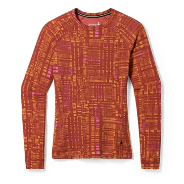 Smartwool Women's Classic Thermal Merino Wool Base Layer Crew (Slim Fit), Pecan Brown Digi Plaid, Medium