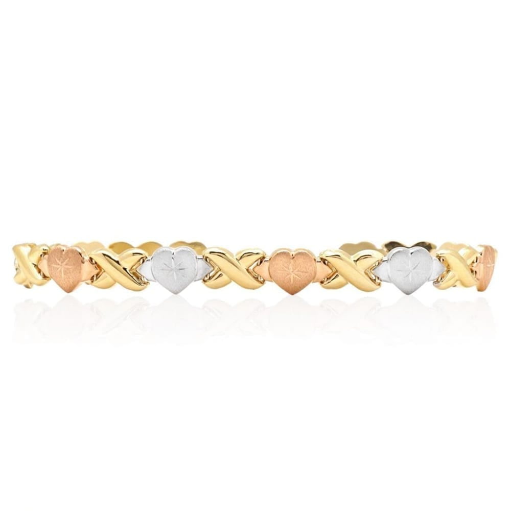 Wjd Exclusives 10k Yellow White Rose Gold TriColor XO Hearts