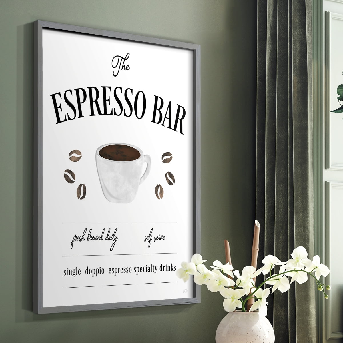 Fresh Brewed Espresso Bar in Gray Solid Wood 22 x 28 Framed Print
