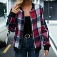 thumbnail image 2 of jobturf Womens Bomber Jacket Fall Winter Fashion Plaid Shacket Long Sleeve Going Out Casual Outerwear Lightweight Full Zip up Coats with Pockets, 2 of 4