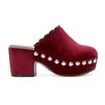 thumbnail image 2 of XYD Women Closed Rounded Toe Slip-on Mules Mid Chunky Heel Stylish Studs Scalloped Edge Platform Casual Dress Shoes Size 11.5 Dark Red, 2 of 4