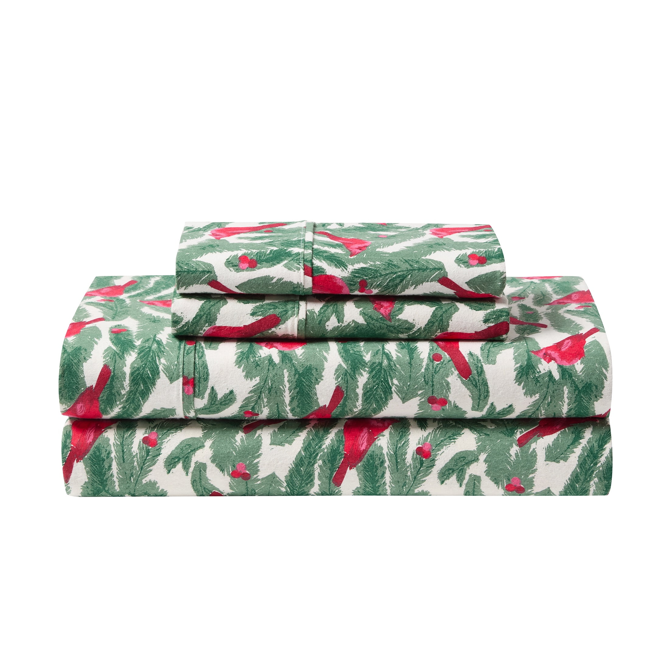 Hallmark Birdie 4-Piece Adult Multi Brushed Cotton Flannel Bed Sheet Set, Queen