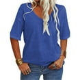 thumbnail image 2 of Women's Summer V-neck Solid Color Half Sleeve Match Simple Casual T-shirt Tops, 2 of 5