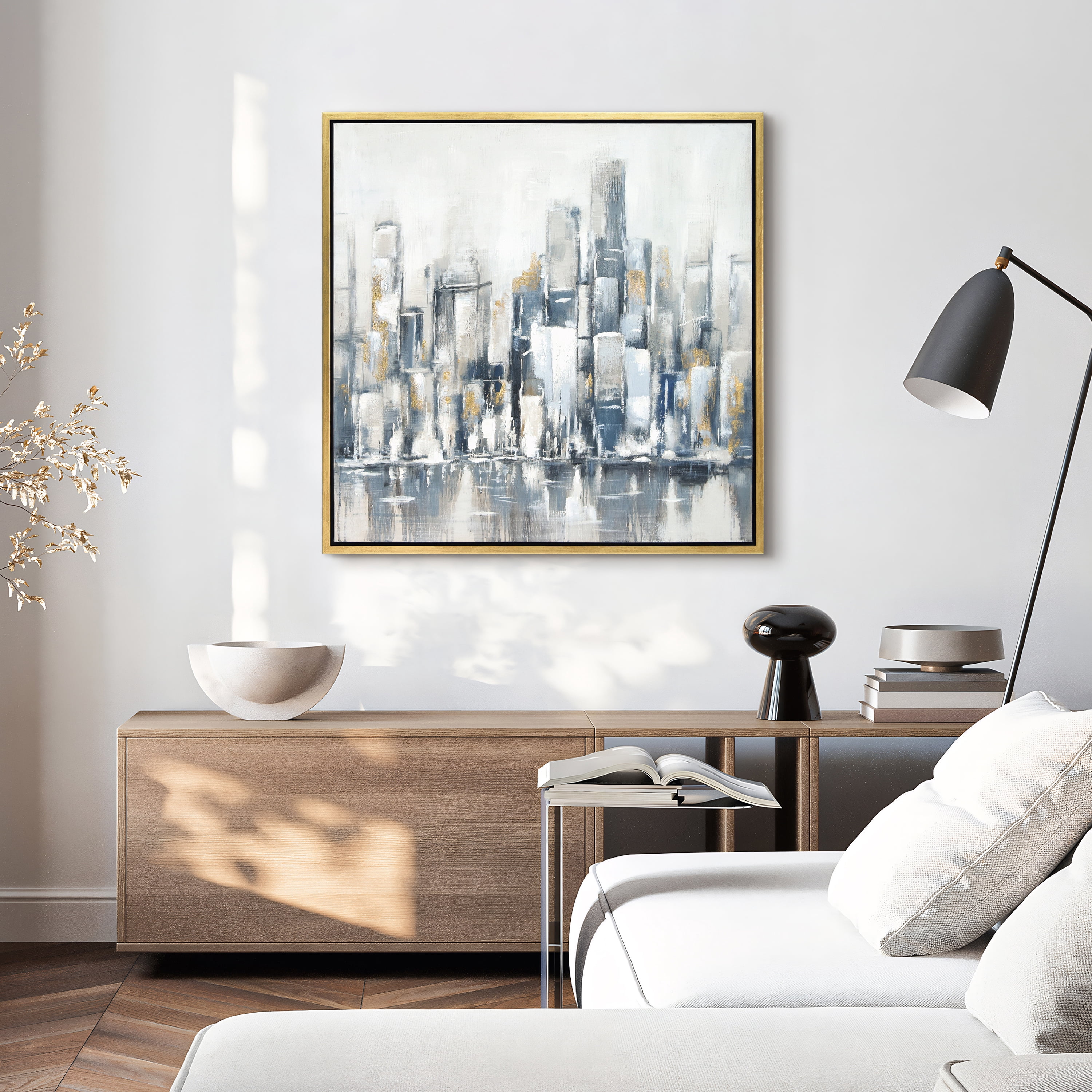 Empire Art Direct Winter Cityscape Textured Metallic Hand Painted Framed Wall Art, 36" x 36" x 1.5", Ready to hang