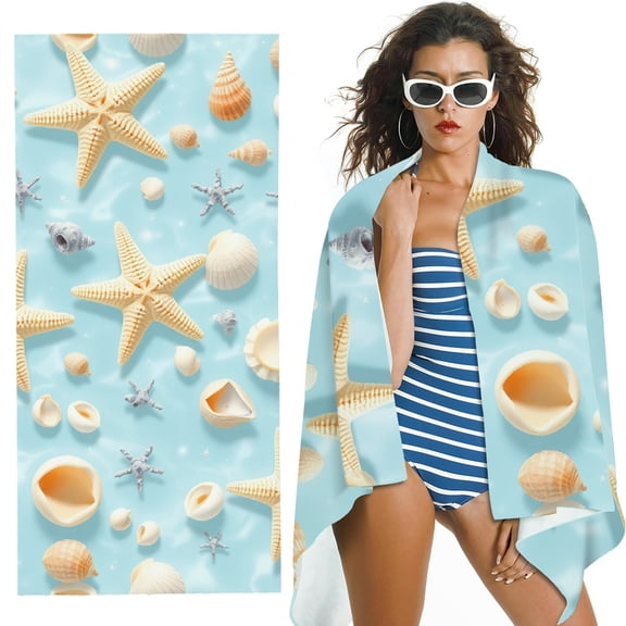 RKSupls Starfish Seashell Beach Microfiber Beach Towel, Extra Large Quick Dry Lightweight Absorbent Towel for Travel Swimming Camping, Soft Super Absorbent- 30x60 in