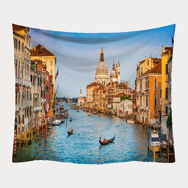 Tapiz, Góndolas en el Canal Grande Atardecer en la ciudad de Venecia Impresión de imagen de vista romántica, colgante de pared para decoración de dormitorio, sala de estar, dormitorio, 95x73 CM