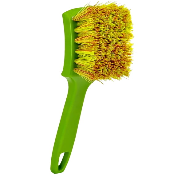 Car Tire Cleaning Brush, Stiff Mixed Bristles Tire Cleaner, Short Handle Scrub Brush for Cleaning Sidewalls, Rubber Mats & Wheels, Green