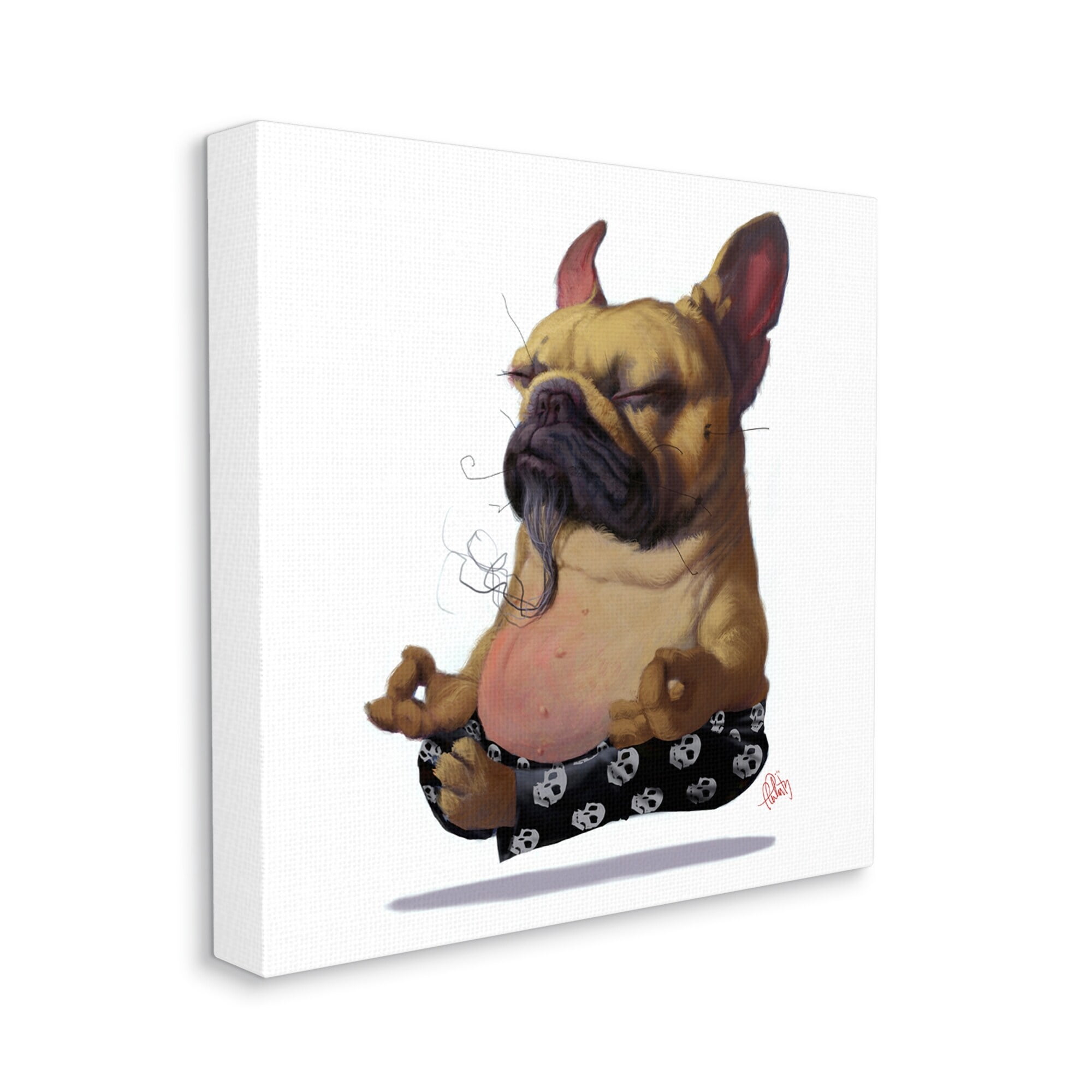 Stupell Industries Levitating French Bulldog Urban Dog Meditation Portrait, 24 x 24,Design by Thomas Fluharty