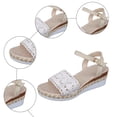 thumbnail image 5 of Rokment Women's Crochet Flower Platform Wedge Dress Sandals Beach Boho Fashion Casual Hollow out Espadrilles Chunky High Heel Summer Shoes Bride Wedding White Size 7, 5 of 7