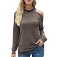 thumbnail image 1 of Camisa de manga larga para mujer, cuello alto, cuello alto, color sólido, suelto, informal, con base Abanopi Café/Extragrande, 1 of 7