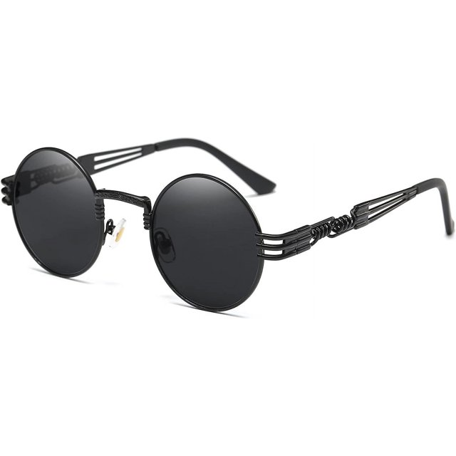 Gafas de sol YONGSHENG Steampunk Estilo retro clásico redondas metal Lente negra marco negro