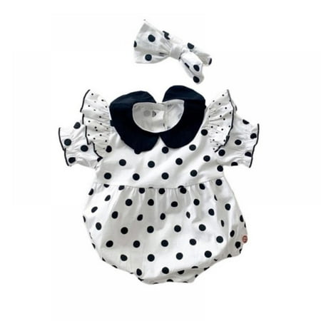 

Newborn Baby Girl Romper Dot Ruffle Sleeveless Jumpsuit Cotton Bodysuit with Headband Summer Clothes Outfit