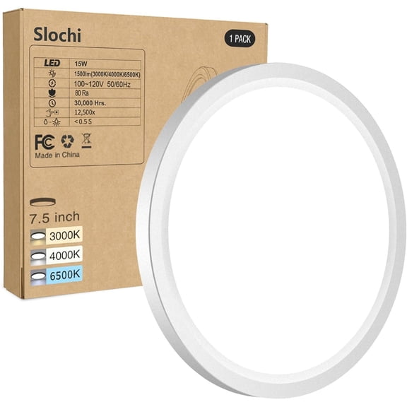 Flush Mount Ceiling Light, 7.5 Inch Ultra Thin Round LED, 100W Equivalent with 3 Color Temperatures for Living Room, Bedroom, Kitchen,White