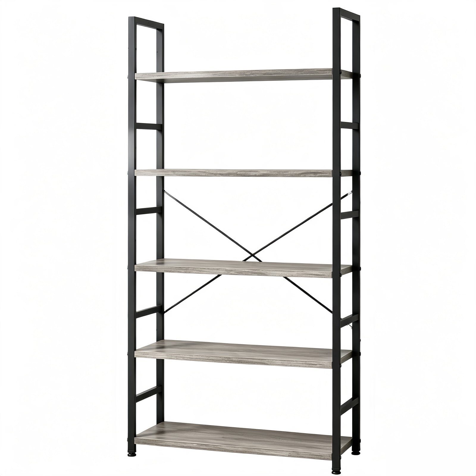 Kelno 5-Tier Bookshelf 62"x24" Industrial Storage Shelf Free Standing Bookcase Metal Frame Bookcase with Open Storage Shelves, Gray
