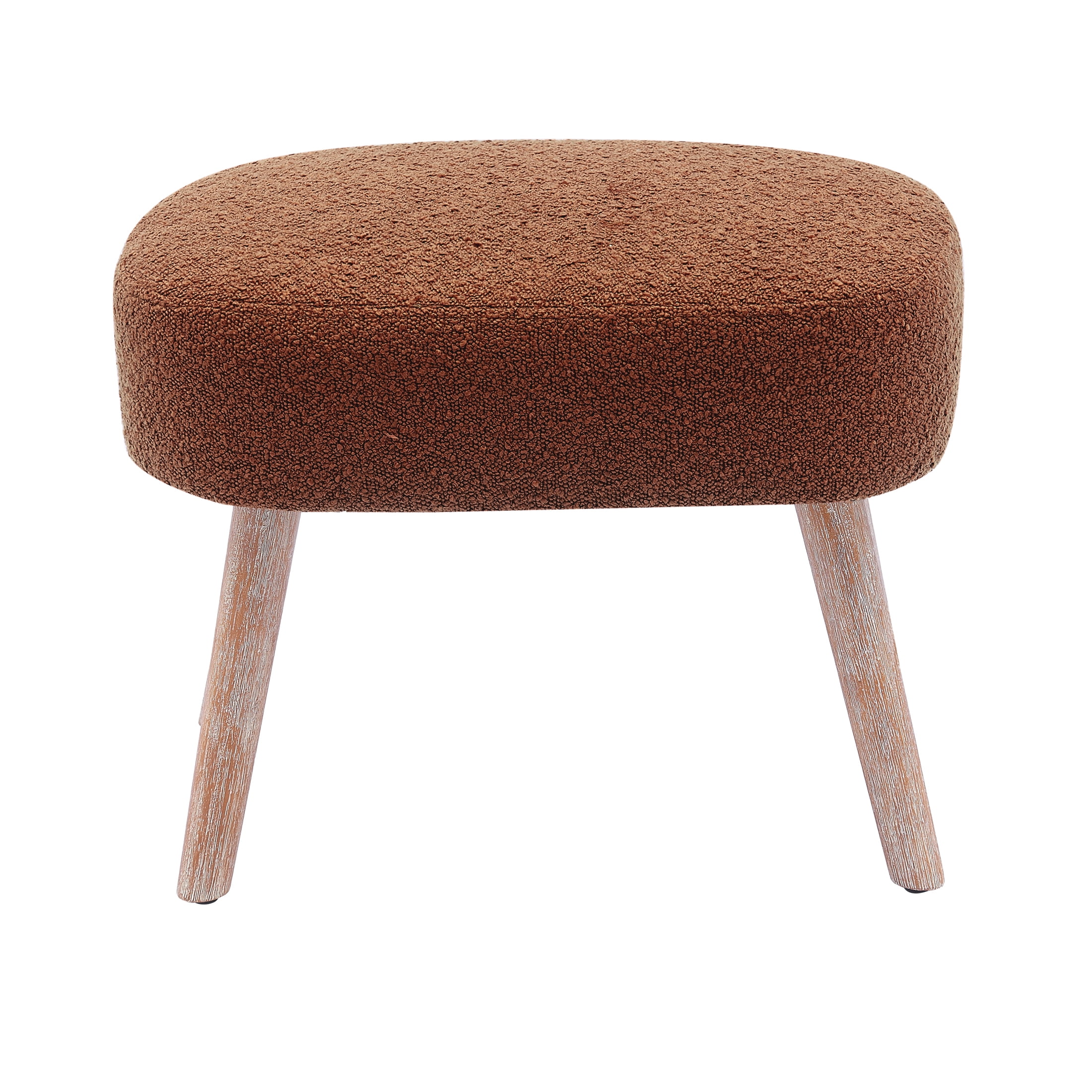 Mid-Century Modern 16.5" Tall Water and Stain Resistant Boucle Fabric Upholstered Ottoman with Wooden Legs, Rust Orange
