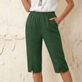 thumbnail image 2 of Women's Plus Size Drawstring Capris with Pockets Loose Fit Casual Solid Color Cropped Pants,Green_L, 2 of 9