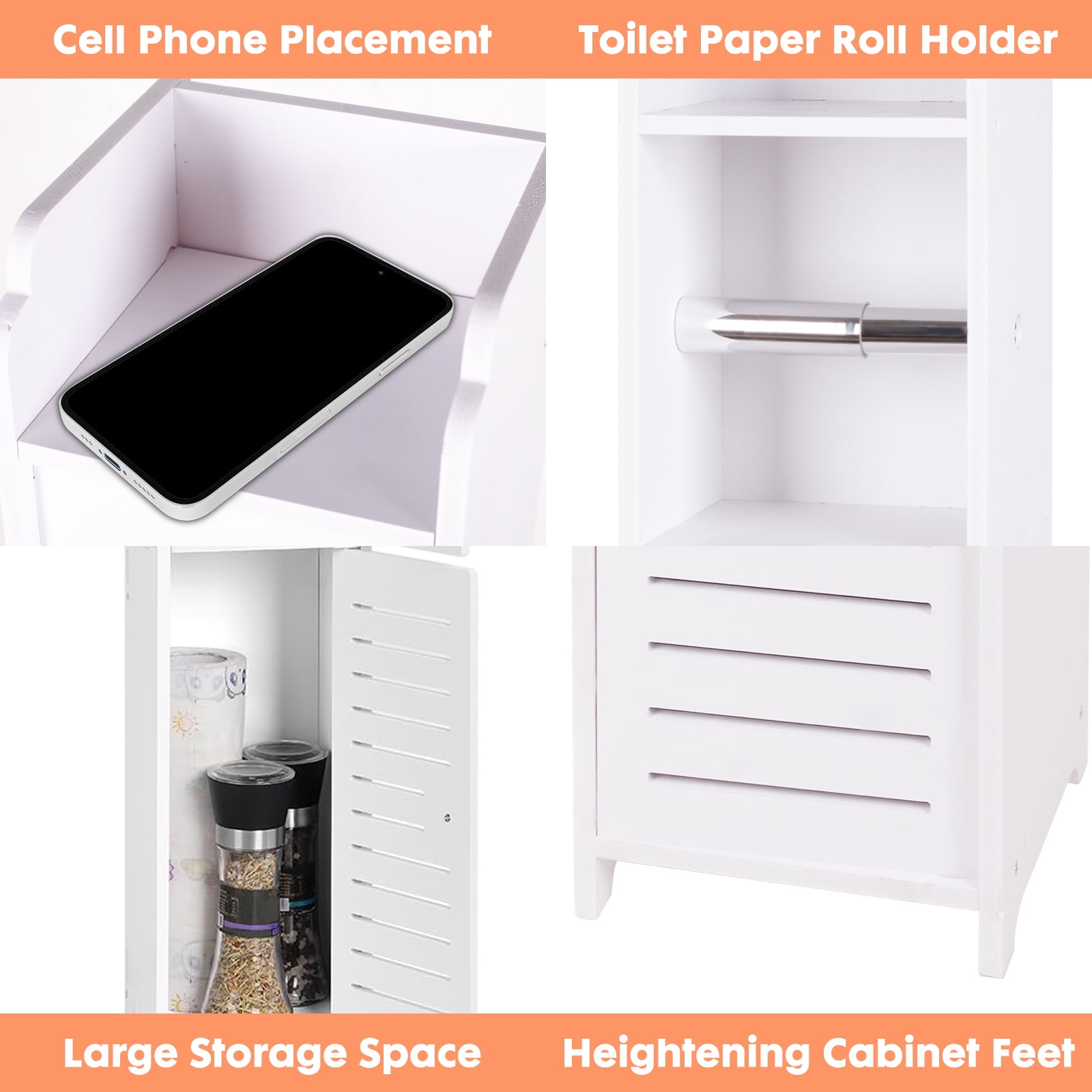 PinkSheep Bathroom Storage Cabinet with Doors and Shelves, Freestanding Toilet Paper Holders Stand Storage Cabinet Organizer Shelf for Small Spaces, White