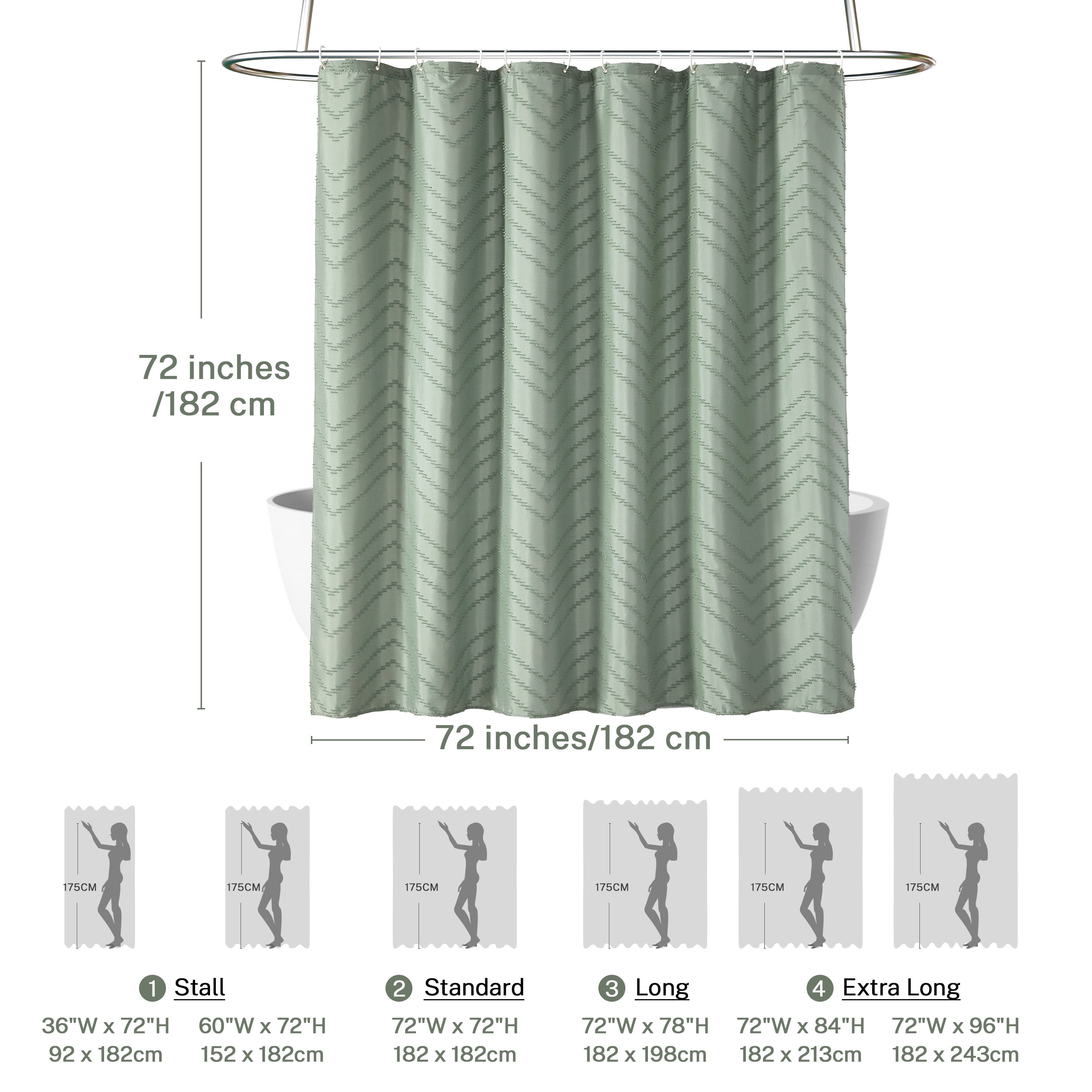 StyleWell 72 in. Charleston Green and White Chevron Shower Curtain