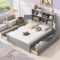 thumbnail image 4 of Kacho Full Size Platform Bed with Storage Headboard, Charging Station and 4 Side Drawers, Multifunctional Wooden Bed Frame for Teens Adults, No Box Spring Needed, Gray, 4 of 6