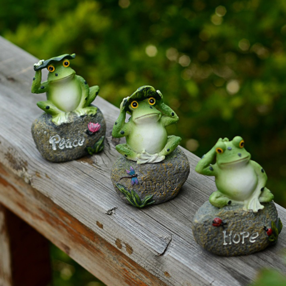 3 Pcs Frog Garden Statues Frogs Sitting on Stone Sculptures Outdoor Decor Fairy Garden Ornaments;3 Pcs Frog Garden Statues Frogs Sitting on Stone Sculptures Outdoor Decor - image 2 of 8