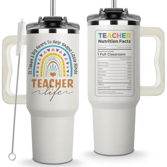 Teacher Appreciation Cups 40oz Tumbler - It Takes a Big Heart to Shape Little Minds, Perfect Coffee Teacher Tumblers for Women on Birthday, Christmas, Graduation, Appreciation Week, Back to School