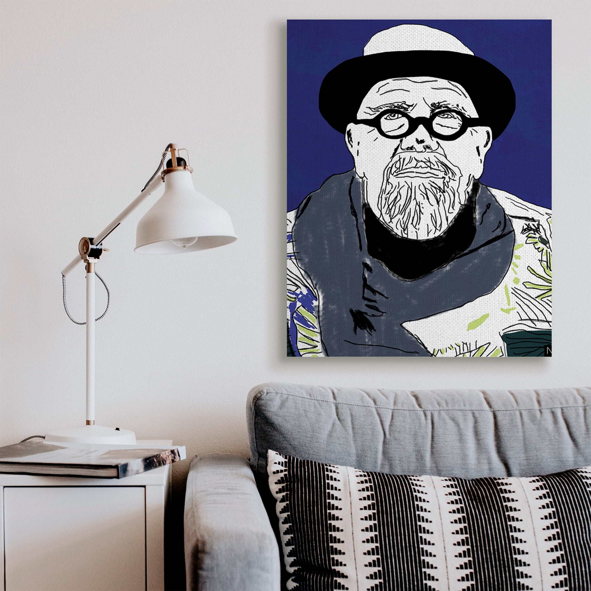 Stupell Industries Chuck in Winter Attire Abstract Artist Portrait Novelty Painting Gallery Wrapped Canvas Art Print Wall Art, 36 x 48