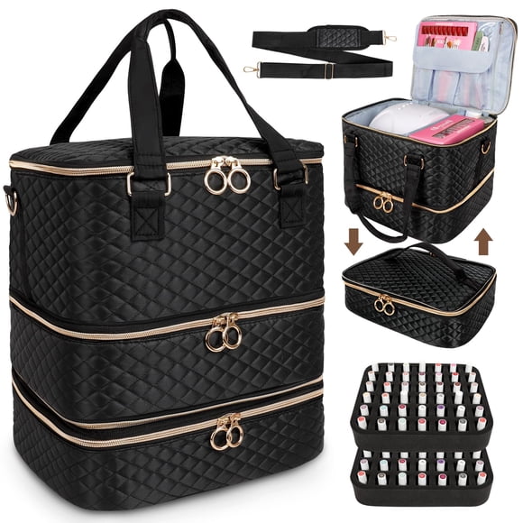 Bolsa organizadora de esmaltes de uñas MZTXY de tres capas con capacidad para 84 botellas