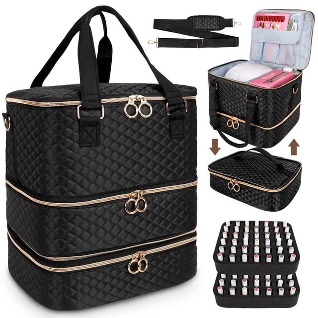 Bolsa organizadora de esmaltes de uñas MZTXY de tres capas con capacidad para 84 botellas