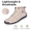 thumbnail image 2 of Mens Casual Leather Boots Vintage Lace Up High Top Bare Boots Lightweight Non-Slip Driving Flat Shoes Beige 10.5 US, 2 of 7