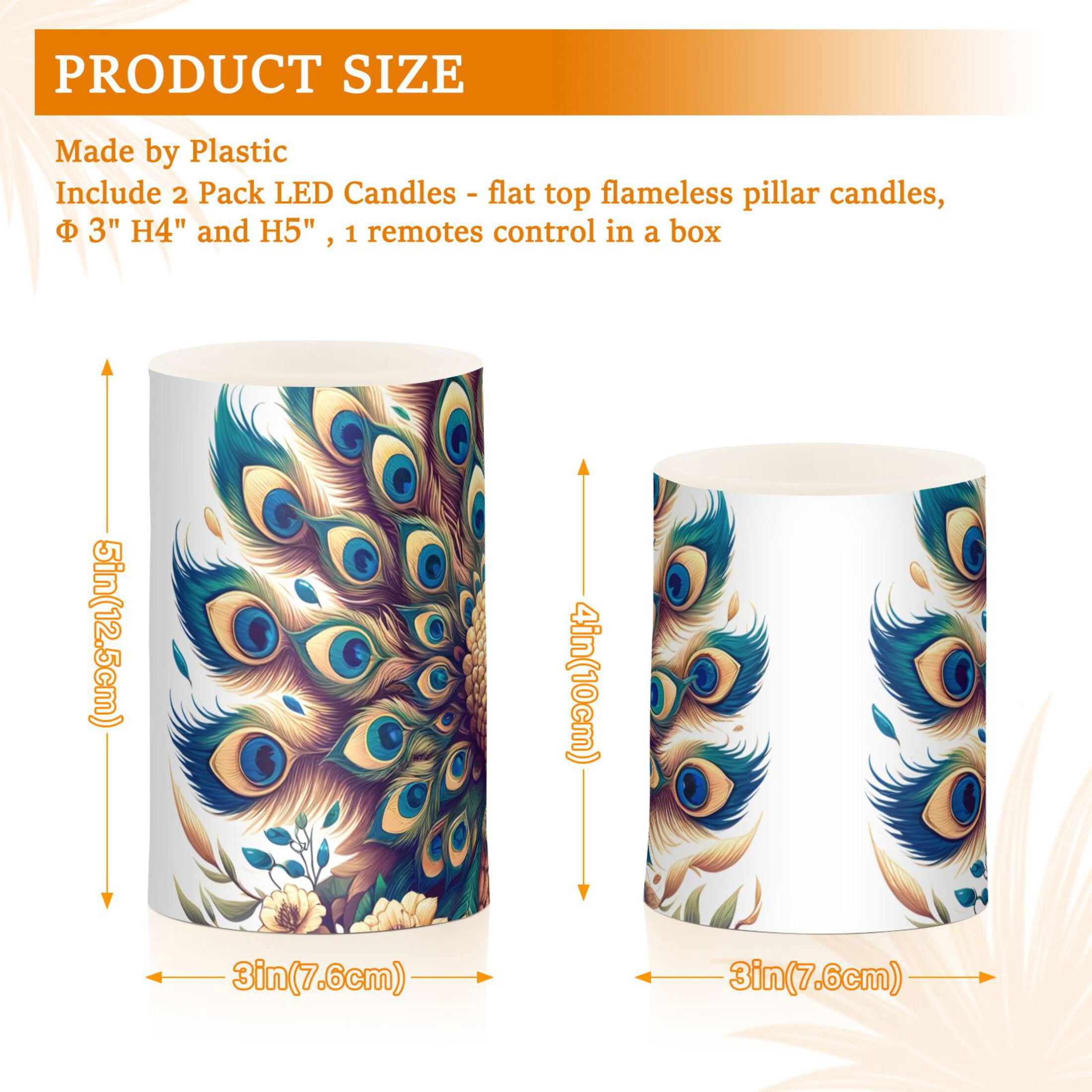 A Peacock Flameless Candles&nbsp;LED Lights Battery Operated Candles with Remote and Timers Flicker Lights Votive Set of 2