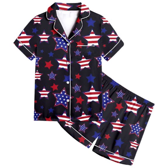 Fourth of July Pajamas for Kids 12-13 Years Nightwear Outfit Fashion Breathable American Flag Pj Comfy Fit Nightwear 2pcs Kids Pulloverr Sleepwear Set