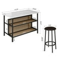 thumbnail image 3 of Stationary Kitchen Island Set with Seating, BTMWAY Modern 3 Piece White Dining Room Set with 47x24in Faux Marble Tabletop, 2 Open Storage Shelves, Wooden Prep Table Set for Small Space, White, 3 of 10
