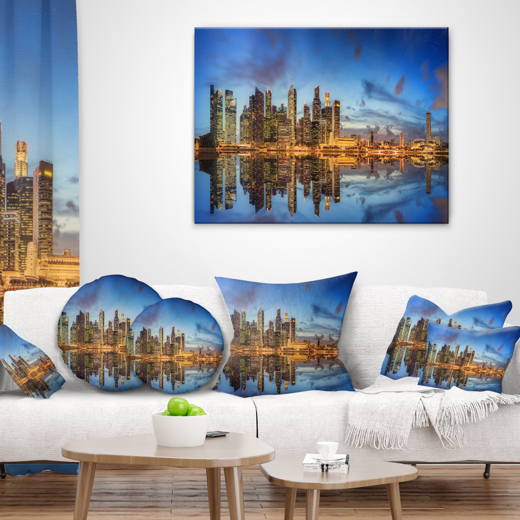 Designart Singapore Skyline and View of Marina Bay - Cityscape Throw Pillow - 12x20