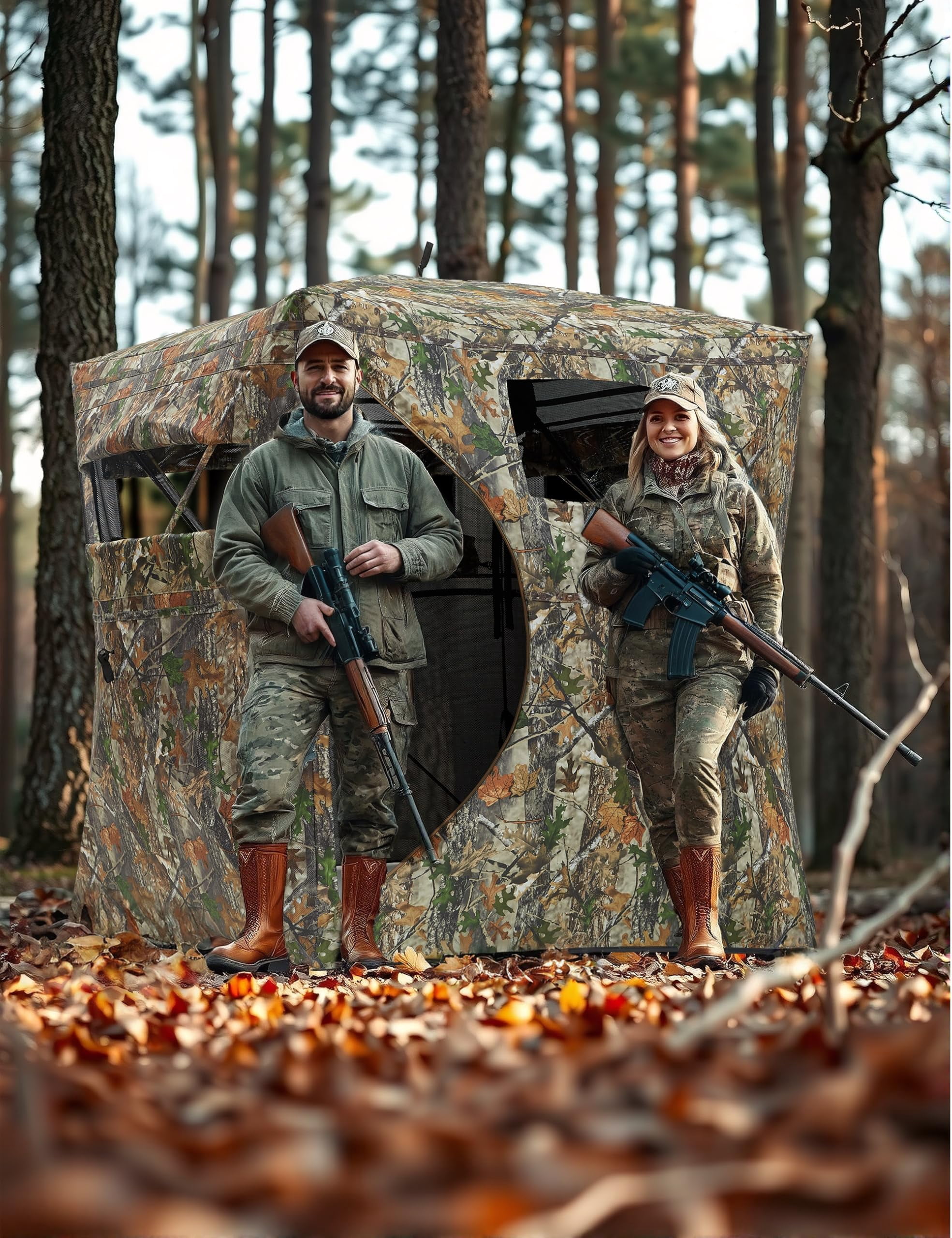 Towallmark Hunting Blind See Through 2-3 Person Pop Up Ground Blinds 270 Degree, 210D Portable Resilient Hunting Tent for Deer & Turkey Hunting with Carrying Bag