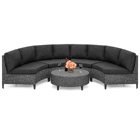 Best Choice Products 5-Piece Modern Outdoor Patio Semi-Circle Wicker Sectional Sofa Set w/ 4 Seats, Coffee Table - (Best Burger Wicker Park)