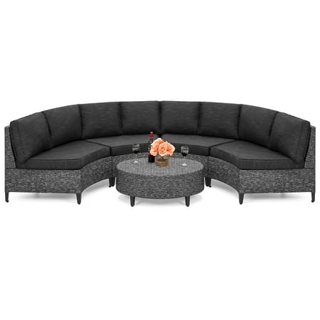 Best Choice Products 5-Piece Modern Outdoor Patio Semi-Circle Wicker Sectional Sofa Set w/ 4 Seats, Coffee Table - (Best Burger Wicker Park)