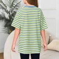 thumbnail image 3 of Dwellite Girls Striped Short Sleeve T Shirts for Kids Summer Oversized Tops Casual Crewneck Tees 2-13 Years Fluorescence Yellow 140, 3 of 3