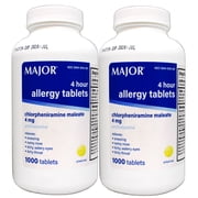 Major Allergy Tablets Chlorpheniramine maleate 4 mg. 1000/btl (Pack of 2)
