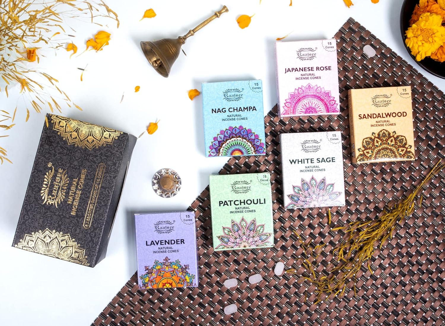 Natural Incense Cones,6 Pack Mixed Scents Gift Pack 15 pc Each (90 Total), Insense Cones Variety Pack, 100% Organic Non Toxic Natural - Hand Rolled Free from Cicals (Pack 1)