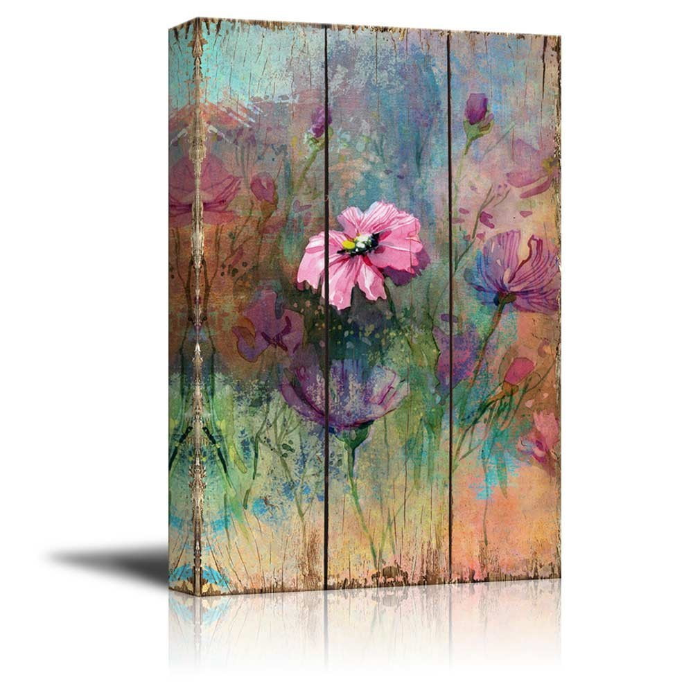 Wall26 Vintage Pink Watercolor Flowers on Wooden Panels - Nature ...