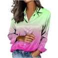 thumbnail image 3 of TaTaai Ladies Satin Blouse Long Sleeve Gradient Print Button Down Collar Silky Shirt Loose Fit Dressy Casual Top Gift, 3 of 5