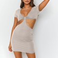 thumbnail image 3 of RXIRUCGD Robe d'Été pour Femmes Robe Unie à Manches Courtes Beige, 3 of 8